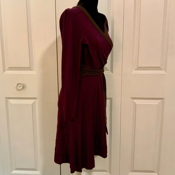 Talbots Purple Brown Belted Faux Wrap Jersey Knit Dress 4 Petite - Picture 7 of 10